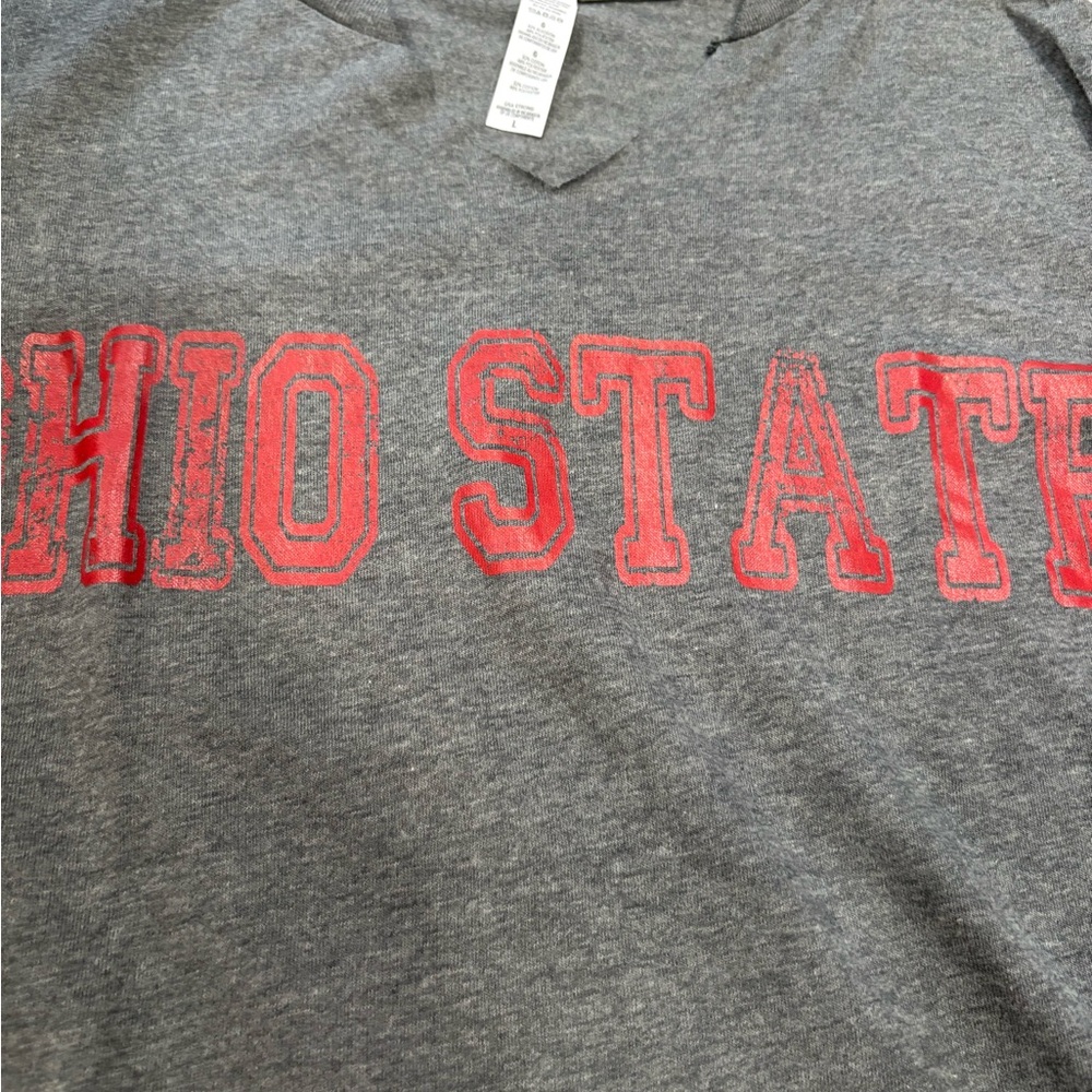 American Apparel Gray and Red Short Sleeve Tee